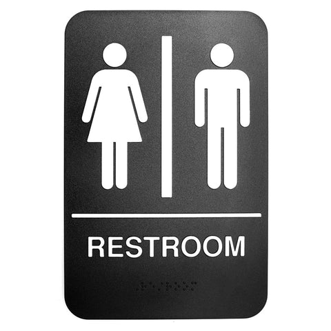 Tablecraft 695633 6" x 9" ADA Compliant Restroom Sign, White on Black