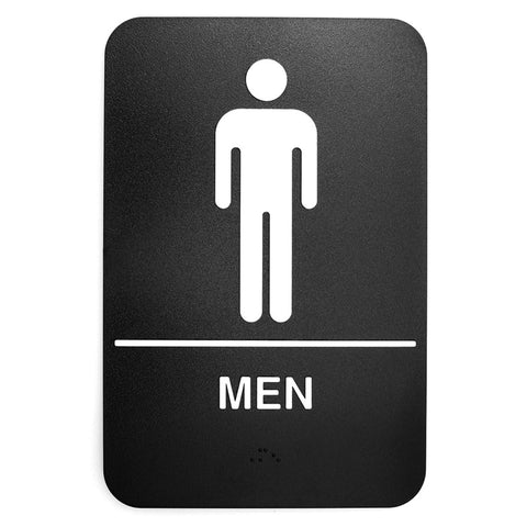 Tablecraft Products 695635 Men's Restroom ADA Braille Sign, White on Black