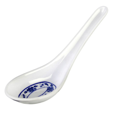 Thunder Group 7003B Lotus Melamine Wonton Soup Spoon, 0.75 oz., White/Blue