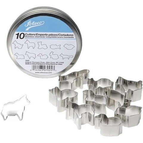 Ateco 7025 Plain Edge Animal Cookie Cutter Set, Stainless Steel, 10-Piece