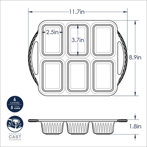 Nordic Ware 71824 ProCast Mini Loaf Pan - 6-Cavity Cast Aluminum Bakeware