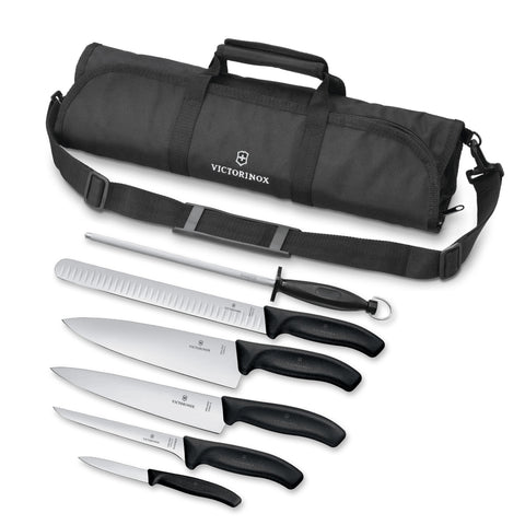 Victorinox 7.4012-X7 7-Piece Cutlery Roll Knife Set with Rosewood Handles