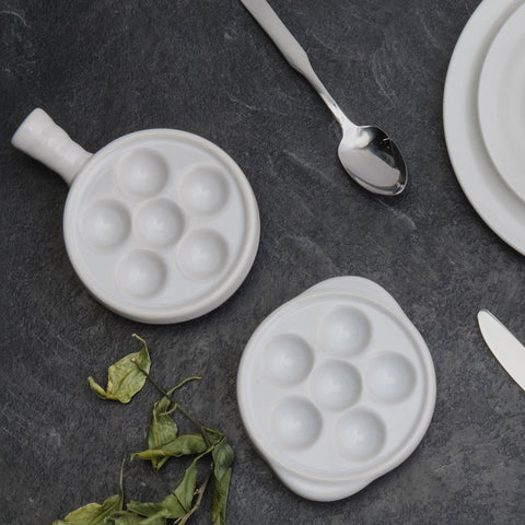 Browne USA Foodservice 744041 White Stoneware 6-Hole Escargot Plate