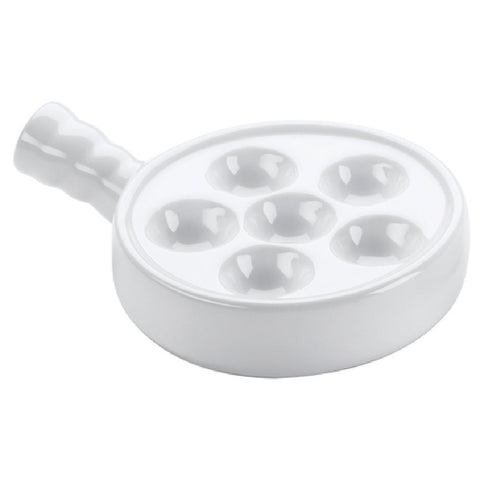 Browne USA Foodservice 744042 Escargot Plate with Handle, 6-Hole Ceramic Stoneware, White