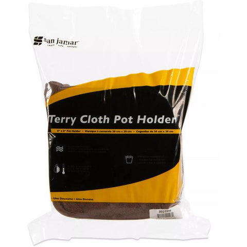 San Jamar 802TPH Terry Cloth Pot Holder 8" x 8" Brown