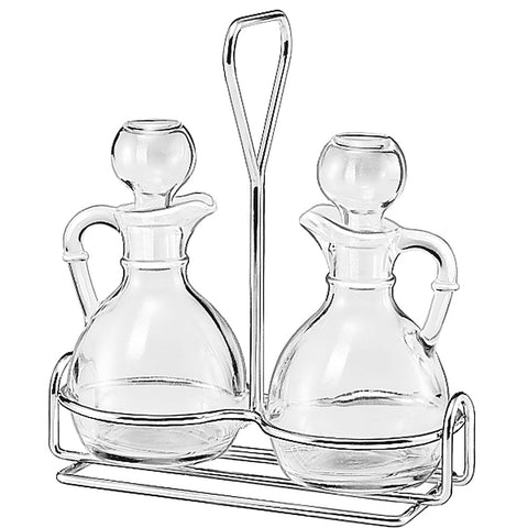 Libbey Glass 80371 Three-Piece Glass Cruet Set with Chrome Wire Rack