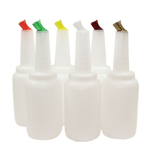 TableCraft 8064A PourMaster Complete 64 oz Assorted Color Pour Bottle Pack, 6/Pack