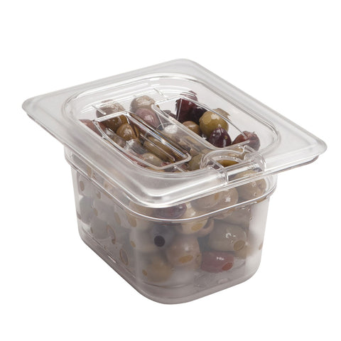 Cambro 80CWCHN135 Camwear 1/8 Size Notched Polycarbonate Food Pan Cover with Handle, Clear