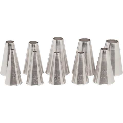 Ateco 810 - 10-Piece Plain Round Pastry Tip Set, Stainless Steel, Sizes 0-9