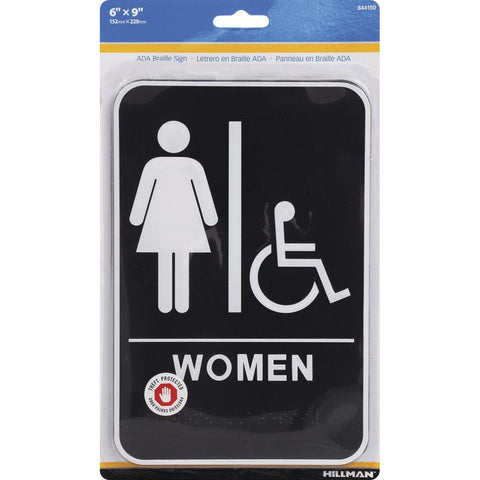 Hillman 844150 ADA Women's Handicap Accessible Restroom Sign with Braille, 6" x 9"