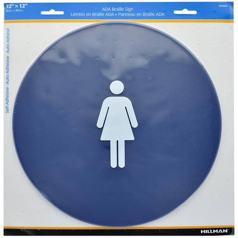 Hillman 844605 12 in. x 12 in. Blue Circle ADA Braille Women's Restroom Sign
