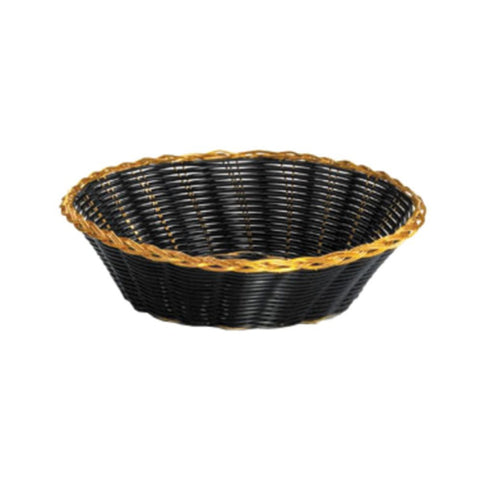 TableCraft Products 875B Round Handwoven Basket, Black with Gold Accent, 8 x 8 x 2