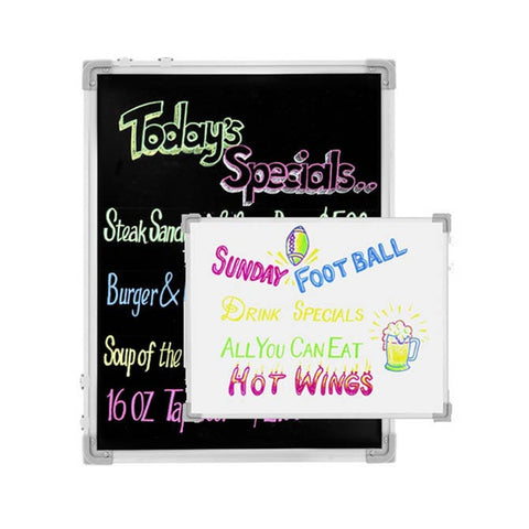 Chef Master 90030 Double-Sided Black and White Reversible Write-On Message Board with Markers, 18" x 24"