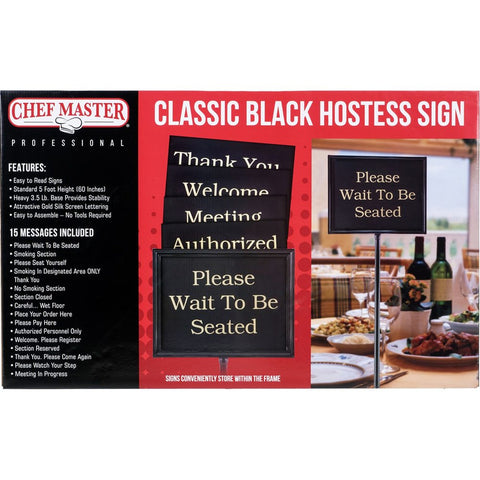Chef Master 90033 Classic Black Hostess Sign Stand with 15 Messages, 60"H