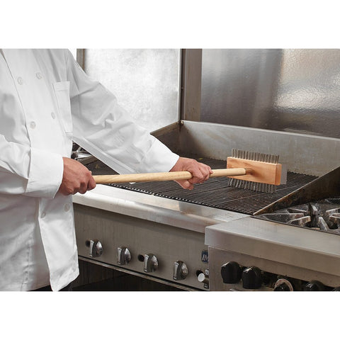Chef Master 90042 Classic Broiler Brush with 30 in Wooden Handle and Stainless Steel Scraper