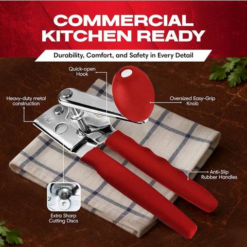 Chef Master 90056 Heavy Duty Commercial Manual Can Opener with Red Grip