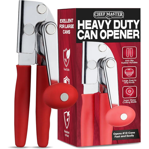 Chef Master 90056 Heavy Duty Commercial Manual Can Opener with Red Grip