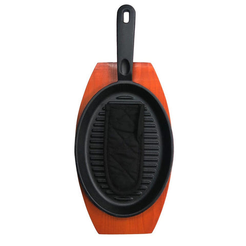 Chef Master 90201 Cast Iron Ribbed Fajita Platter Set, 3-Piece