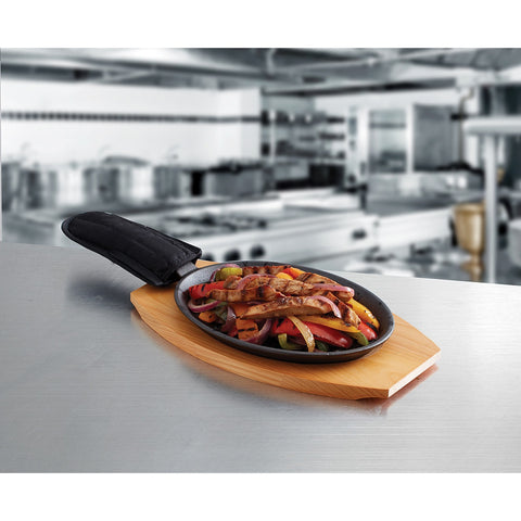Chef Master 90201 Cast Iron Ribbed Fajita Platter Set, 3-Piece