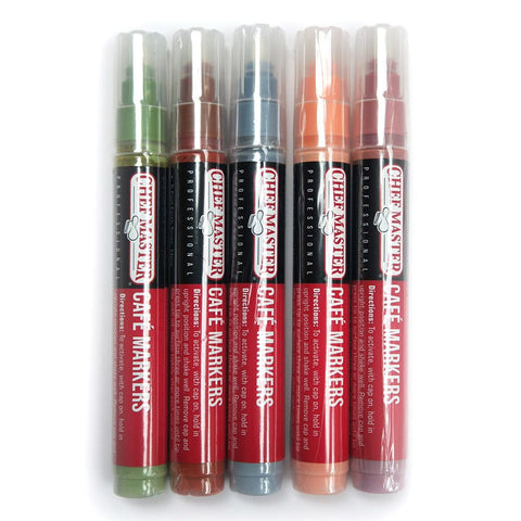 Chef Master 90245 Professional Café Markers - Pack of 5 Earth Tone Colors