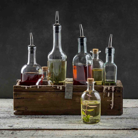 Tablecraft Products 9085 Prima Collection 8.5 oz Green-Tinted Glass Oil & Vinegar Bottle with Stainless Steel Pourer