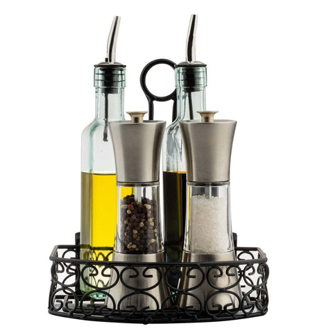 Tablecraft Products 9085 Prima Collection 8.5 oz Green-Tinted Glass Oil & Vinegar Bottle with Stainless Steel Pourer