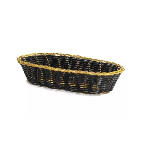 Tablecraft Products 917B Oblong Hand-Woven Black Vinyl Basket with Gold Trim
