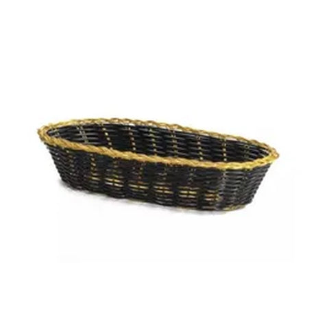 Tablecraft Products 917B Oblong Hand-Woven Black Vinyl Basket with Gold Trim