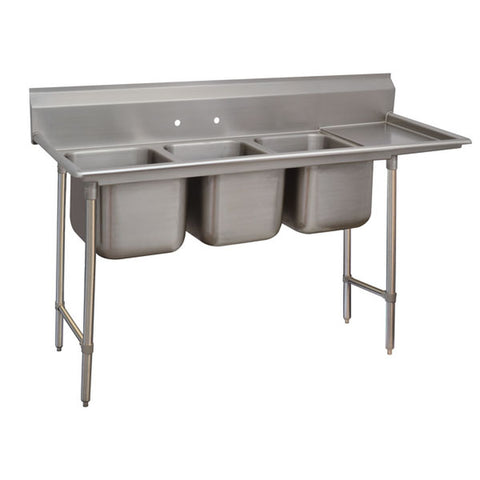 Advance Tabco 93-83-60-24RL Regaline Three Compartment Deep Drawn Stainless Steel Sink with Two Drainboards, 115"