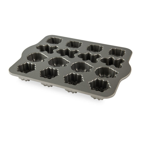 Nordic Ware 93748 Holiday Teacakes Cakelet Pan - 16 Cavity Cast Aluminum Nonstick Mini Cake Pan