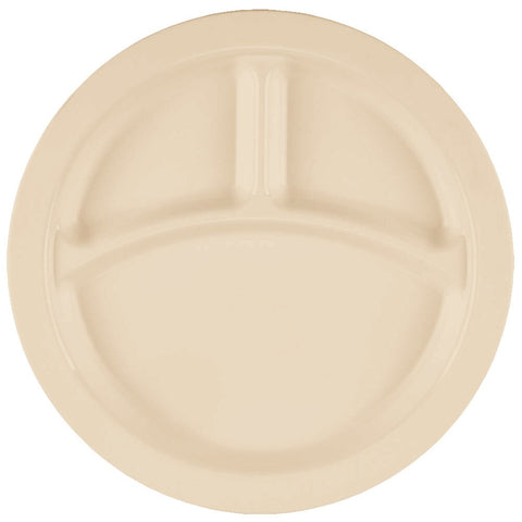 Cambro 93CW133 Camwear 3-Compartment 9" Beige Polycarbonate Narrow Rim Plate