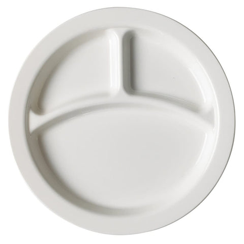 Cambro 93CW148 Camwear 9" Round 3-Compartment Polycarbonate Dinner Plate, White