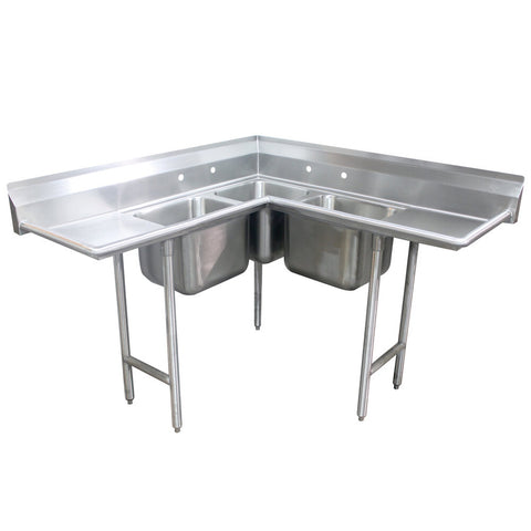 Advance Tabco 94-K4-24D Three Compartment Corner Sink with Two Drainboards