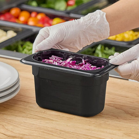 Cambro 94CW110 Camwear 1/9 Size Black Polycarbonate Food Pan, 4 inch Deep