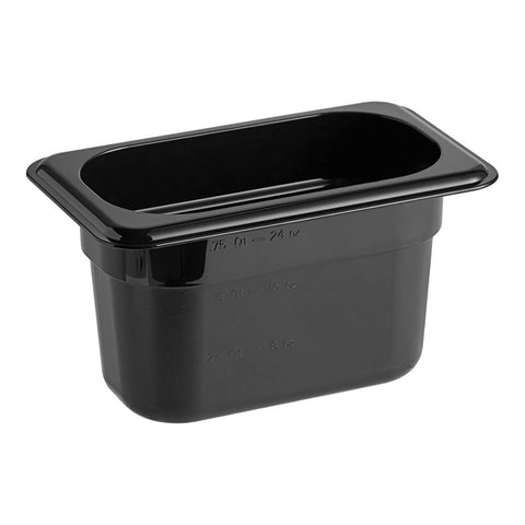 Cambro 94CW110 Camwear 1/9 Size Black Polycarbonate Food Pan, 4 inch Deep