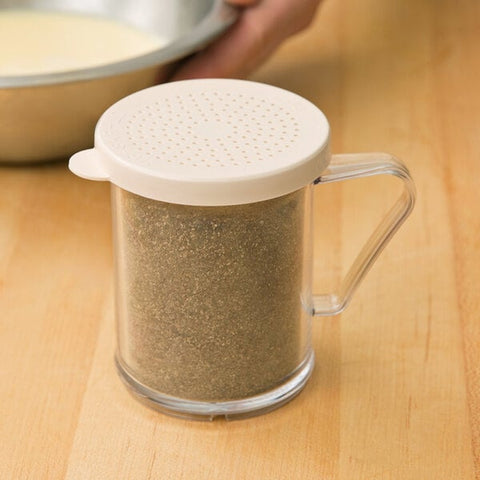 Cambro 96SKRD135 Camwear 10 oz. Polycarbonate Shaker with Beige Lid for Salt and Ground Pepper