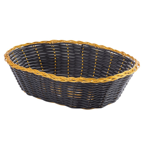 Tablecraft Products 975B Oval Hand-Woven Basket, Black Vinyl with Gold Metal Trim