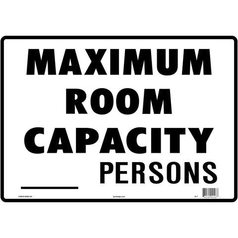 Lynch Sign Co. A-7 Maximum Room Capacity Sign, 14" x 10" Styrene
