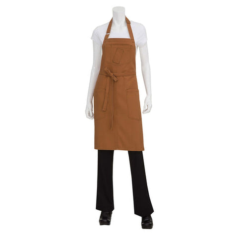 Chef Works ABKV053NTM0 Rockford Bib Apron, Nutmeg, 34L x 30W
