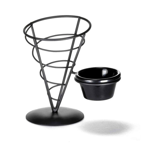 TableCraft Products ACR57 Vertigo Collection 7" Black Wire Cone Appetizer Basket with Ramekin Holder