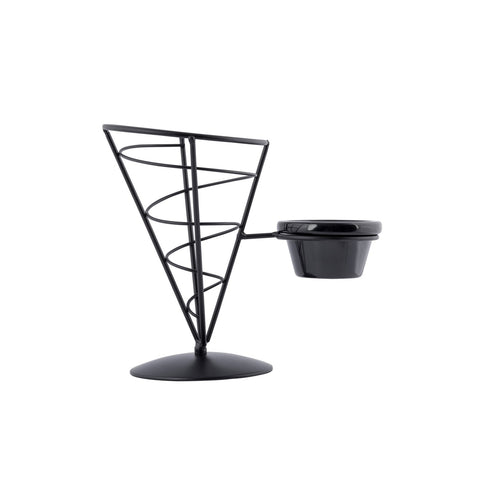 TableCraft Products ACR57 Vertigo Collection 7" Black Wire Cone Appetizer Basket with Ramekin Holder