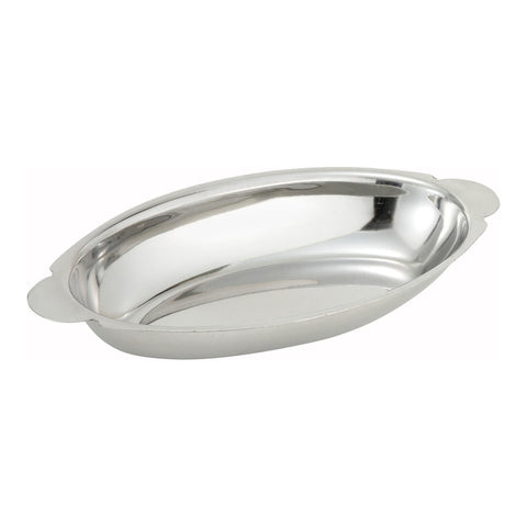 Winco ADO-15 15 oz. Oval Stainless Steel Au Gratin Dish
