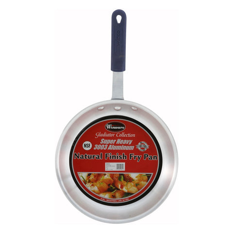 Winco AFP-7A-H 7" Gladiator Series Natural Finish Aluminum Fry Pan with Blue Silicone Sleeve