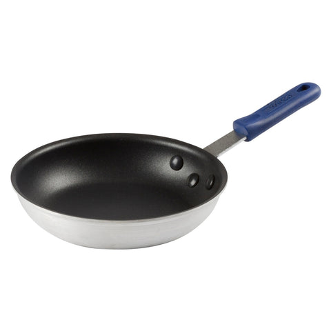 Winco AFP-8XC-H Gladiator 8" Excalibur Non-Stick Aluminum Fry Pan with Blue Silicone Sleeve