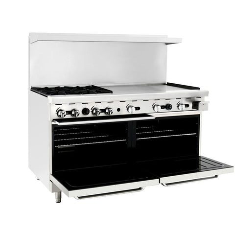 Atosa USA, Inc. AGR-4B36GR-NG 60 in Natural Gas Range with 4 Open Burners, 36 in Griddle, Dual Ovens