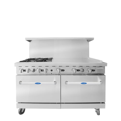 Atosa USA, Inc. AGR-4B36GR-NG 60 in Natural Gas Range with 4 Open Burners, 36 in Griddle, Dual Ovens