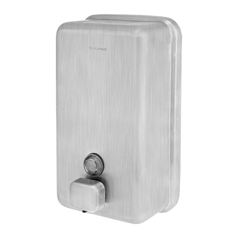 Alpine Industries ALP423-SSB Manual Surface-Mounted Stainless Steel Vertical Liquid Soap Dispenser, 40 oz