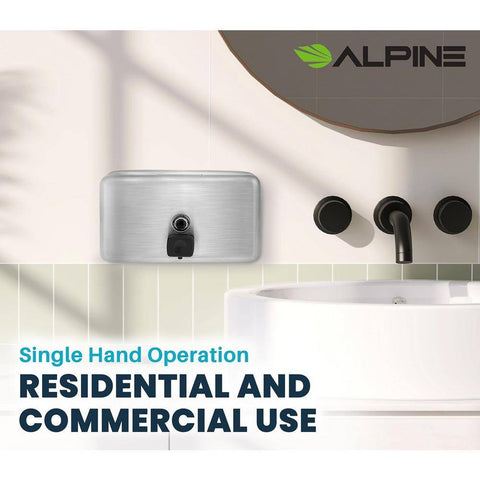 Alpine Industries ALP424-SSB Horizontal Wall Mount Stainless Steel Liquid Soap Dispenser