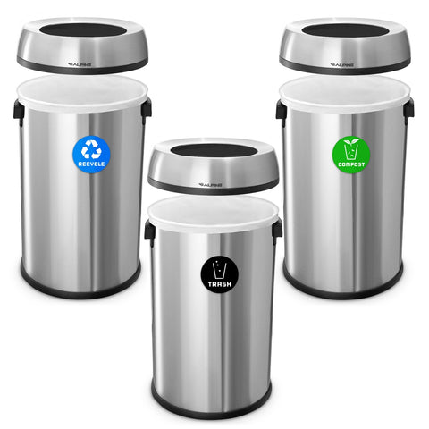 Alpine Industries ALP470-65L 17 Gallon Stainless Steel Open Top Trash Can