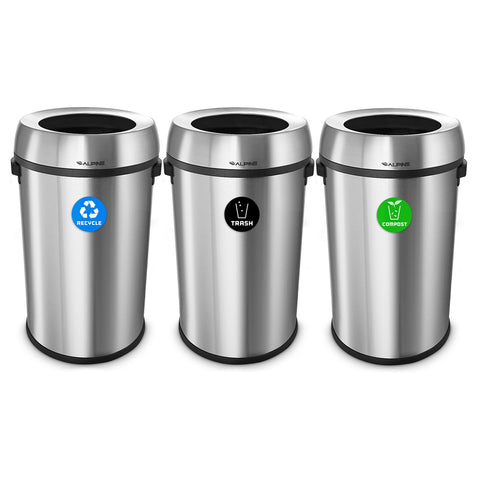 Alpine Industries ALP470-65L 17 Gallon Stainless Steel Open Top Trash Can